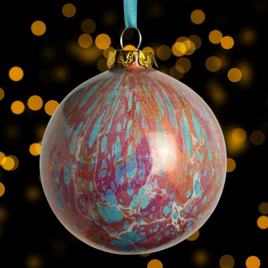 Luxury hand marbled ceramic Christmas decoration bauble 