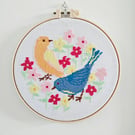 Colourful Birds Cross-Stitch Wall Art – Framed Home Décor