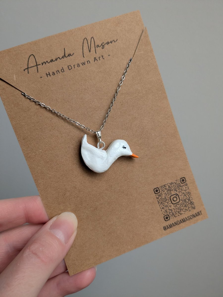 Handmade Clay White Goose Silver Necklace