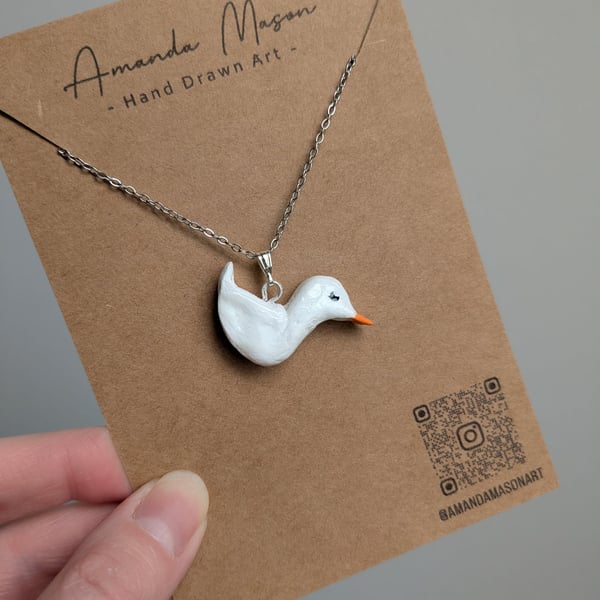 Handmade Clay White Goose Silver Necklace