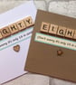 Handmade 80th Birthday Card: Scrabble Tile Design, Heart or Star Embellishment