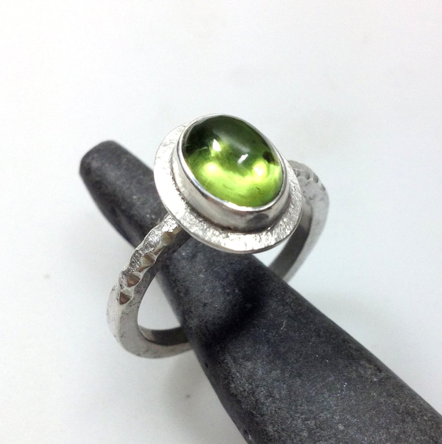 silver and peridot large statement ring UK size N and a half