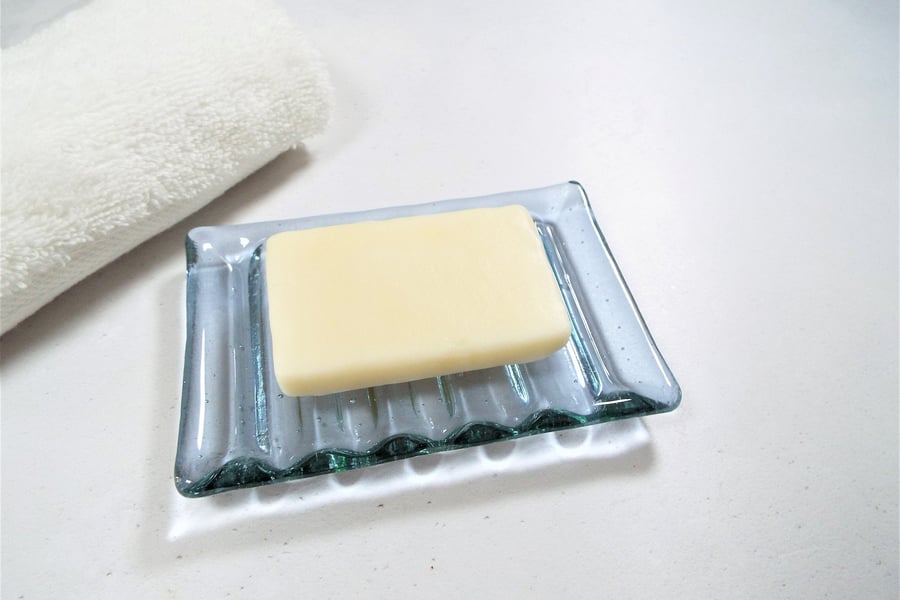 Handmade Fused Glass Soap Dish, Lavender Green 