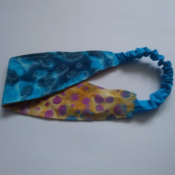 Blue and Yellow Batik Reversible Headband