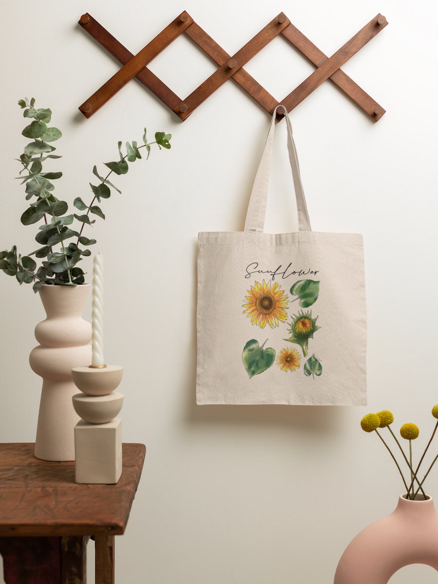 Sunflower tote bag, Boho Handmade tote bag, 100% Cotton tote bag