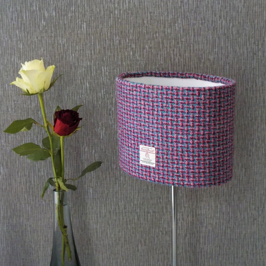 Harris Tweed oval lampshade pink and blue fabric table lamp shade