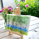 Glass Miniature Picture of Bluebell Woods on a Small Wooden Easel. Home Decor