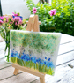 Glass Miniature Picture of Bluebell Woods on a Small Wooden Easel. Home Decor