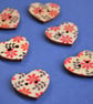 Wooden Heart Buttons Floral Retro Red and Black 6pk 25x22mm (H5) - Image 1