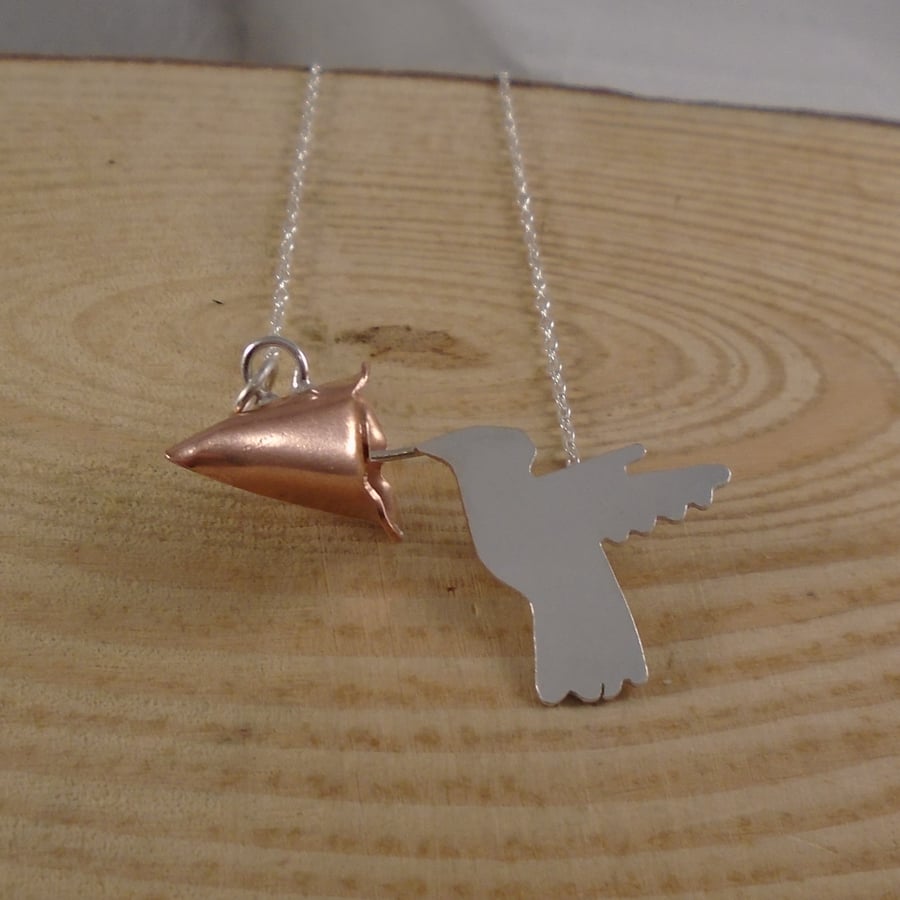 Sterling Silver and Copper Humming Bird Necklace