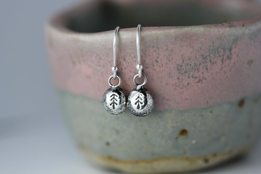 Sterling silver pebble earrings - tree design