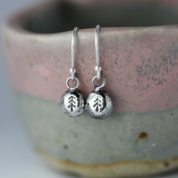 Sterling silver pebble earrings - tree design