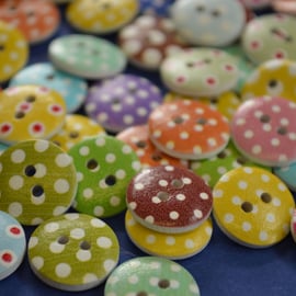 15mm Wooden Spotty Buttons Random Mix 10pk Spot Dot (SSP3)