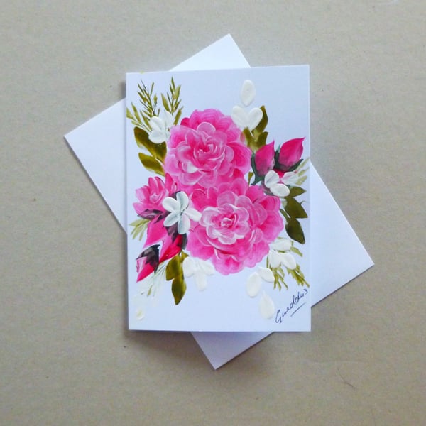 hand painted floral blank greetings card ( ref FA 110 A2 )