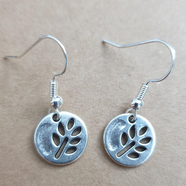 silver disc charms earrings with pierced tree design silver plated earrings
