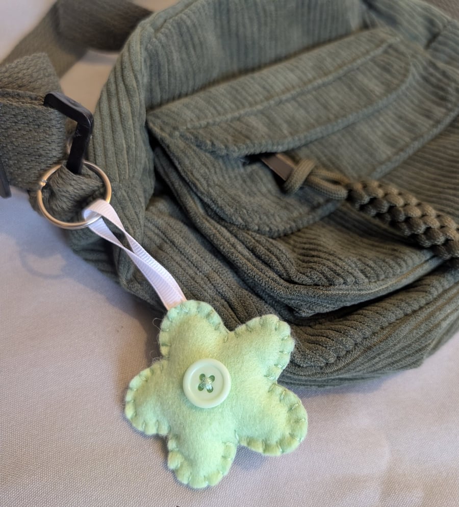 Handmade felt flower keyring, bagcharm, accessory - light green