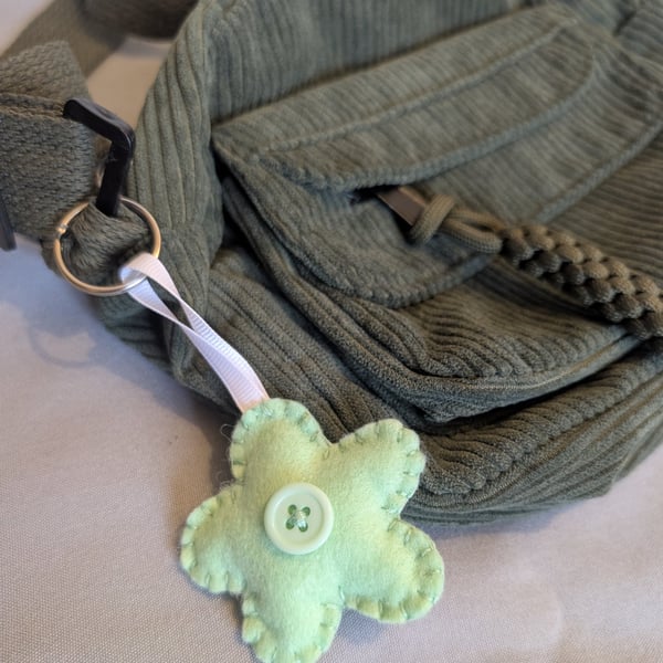 Handmade felt flower keyring, bagcharm, accessory - light green