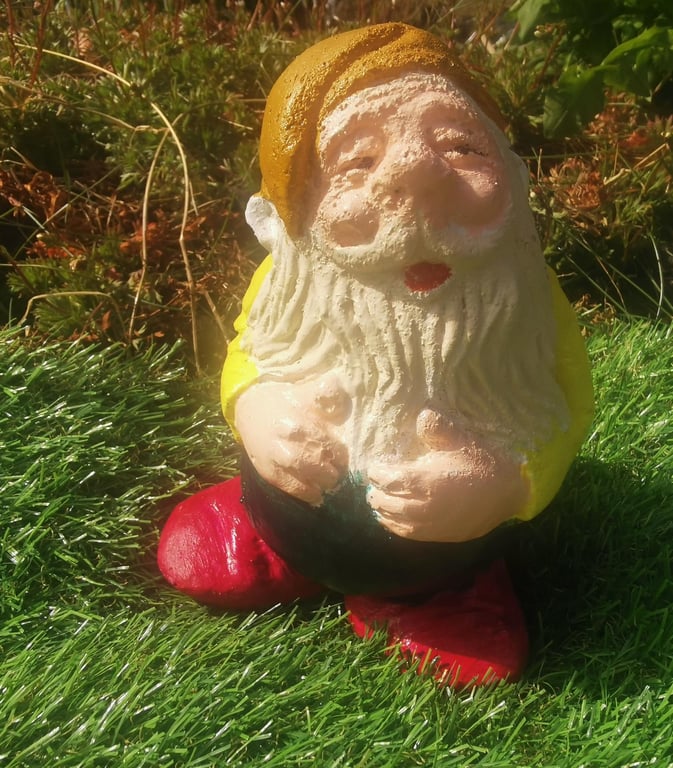 Wrinkly old Gnome, Concrete and Hand Painted