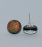 Orange-Red Dichroic Glass Earrings on Sterling Silver Studs - 2103 - Image 2