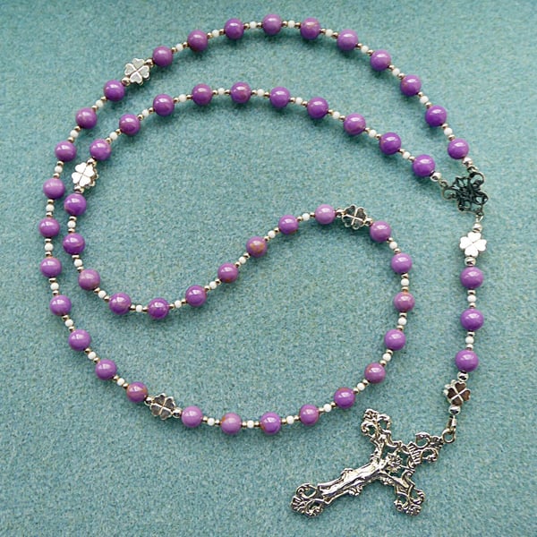 Sterling Silver and Phosphosiderite Rosary, Dominican Five Decade Prayer Beads