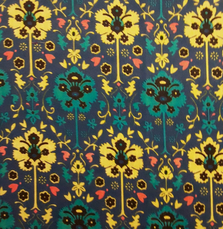 Liberty Fabric 10" Square : BYRNE Blue Teal Yellow Floral