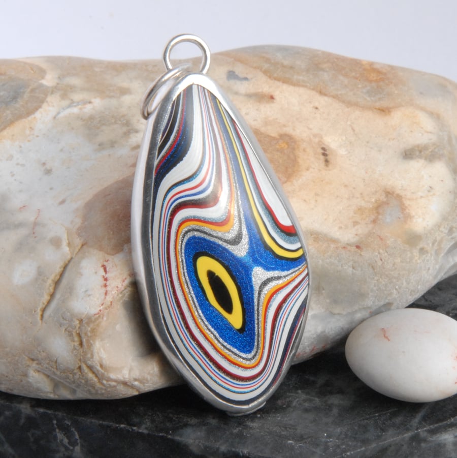 Blue sparkles fordite and silver pendant