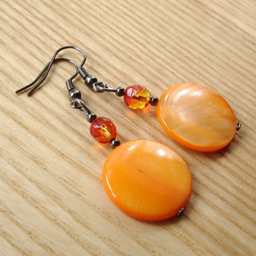 Juicy Orange Shell Disc Earrings