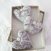 SET OF 3 LAVENDER BAGS - HEART SHAPED, HAND EMBROIDERED, WILLIAM MORRIS