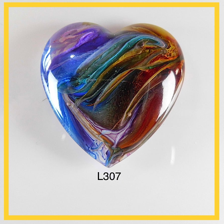 Large Blue & Brown.Heart Cabochon, hand made,Unique, Resin Jewelry, L307
