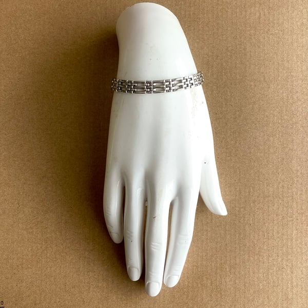 Upcycled Watch Strap Shinny Silver Handmade Bracelet - Vintage Gift - 17cm
