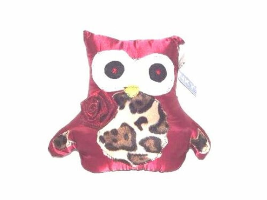 Red Owl Cushion Handmade Funky Owl Cushion one of a kind unique