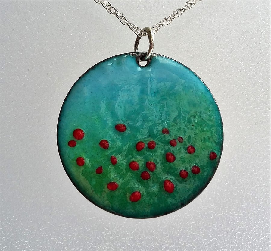 Poppy Field enamelled copper pendant 102
