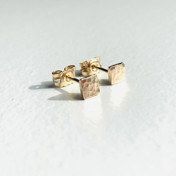 GOLD Solid gold stud earrings, 9 carat yellow, Handmade Urban Jewellery