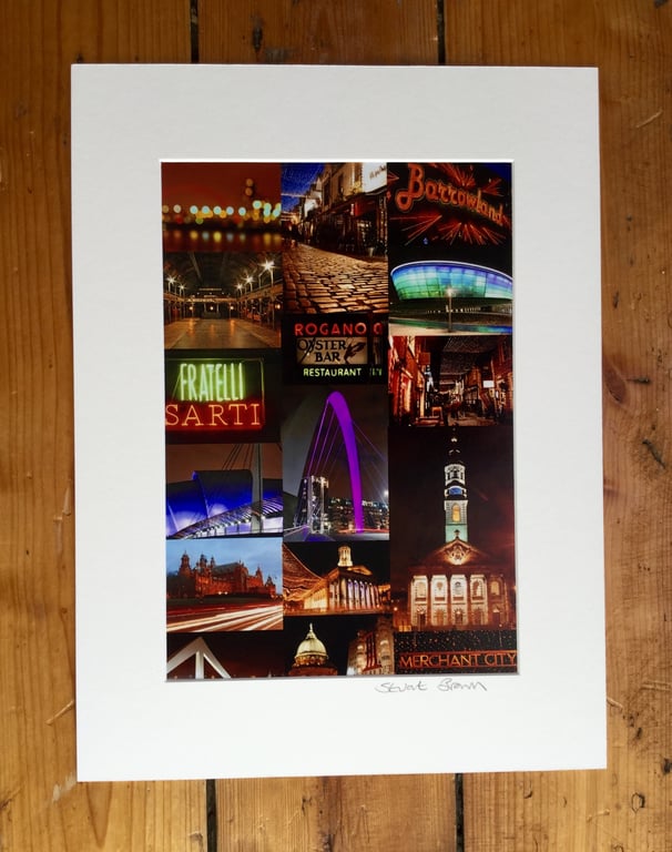 Glasgow Nights signed mounted print FREE DELIVERY
