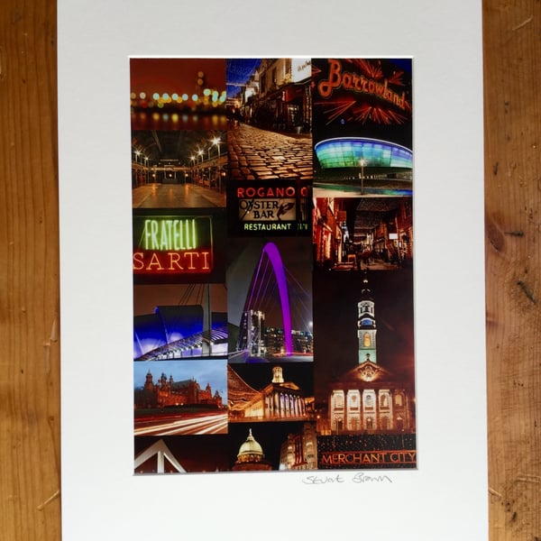 Glasgow Nights signed mounted print FREE DELIVERY