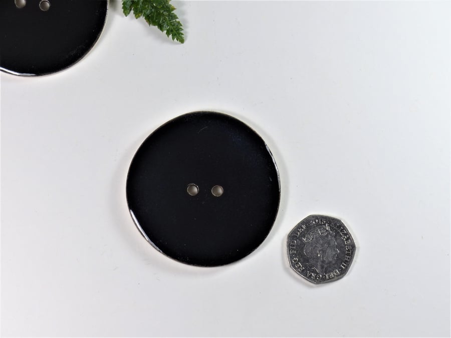 6cm  Big Black Handmade Ceramic Button - 6cm 