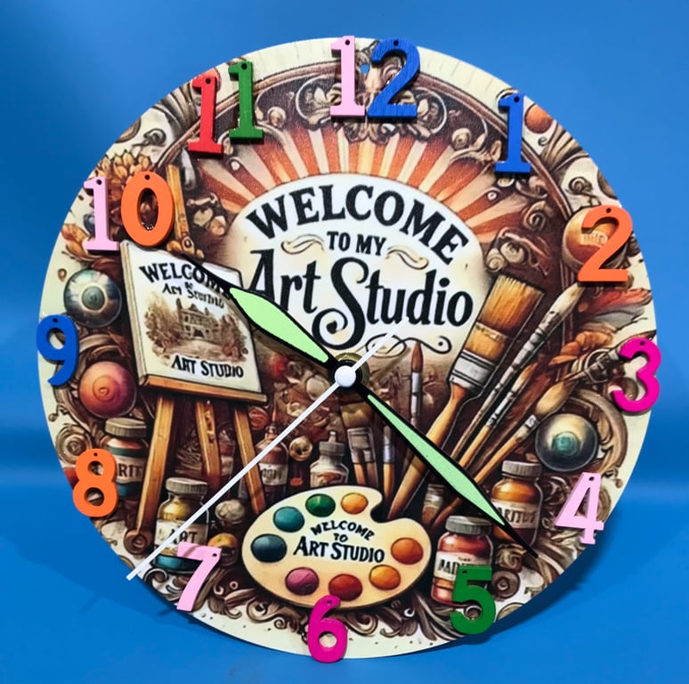 Handmade "Welcome to my Art Studio" Wall Clock