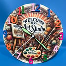 Handmade "Welcome to my Art Studio" Wall Clock