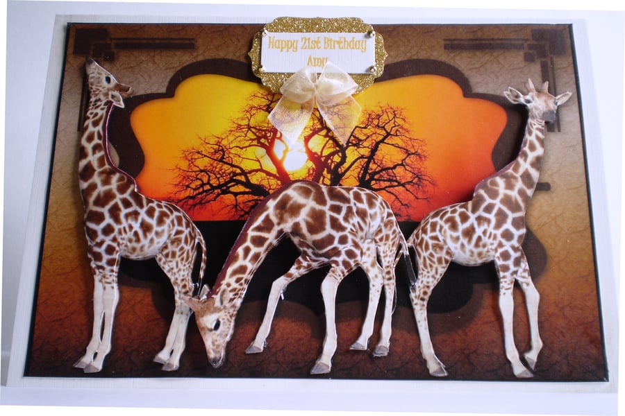 Handmade,3D,Decoupage Giraffe Birthday Card,Personalised