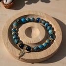 Blue Tidal Serenity Striped Agate Gemstone Bracelet with 18K Gold Plated Accents