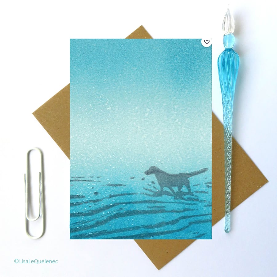 Moonlit walkies II art card artist card beach walk dog walking cello free