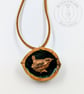 Handmade Wren Wildlife Pendant - Cast in Bronze Resin, Polished Walnut Shell - Image 3