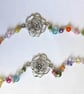 Boho Silver Tone Multi Coloured Flower & Key Charm Pendant Necklace - Image 4