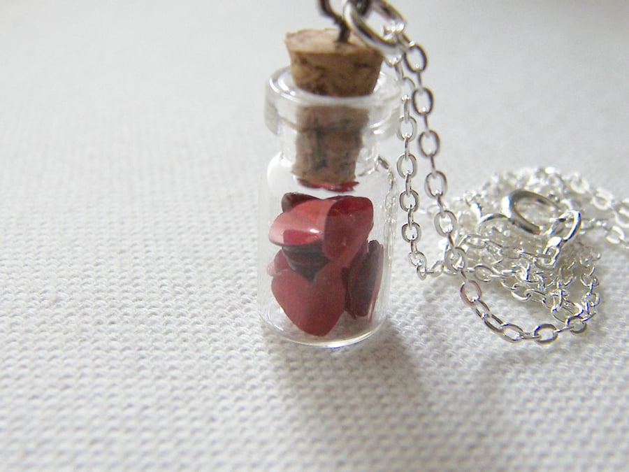Valentines Jar of Hearts Charm Necklace  - LOVE YOU