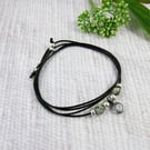 Silver Sunflower Pebble Wrap Bracelet or Necklace on Waxed Cord with Jasper