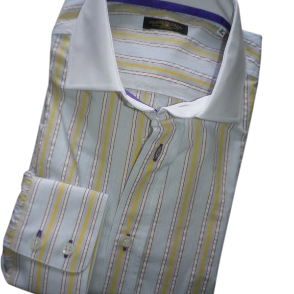 Contrast white collar, wide yellow  stripe size 16.5", free shipping