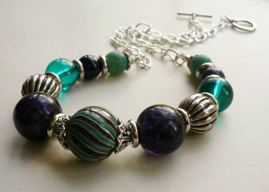 Chunky Purple, Turquoise and  Silver Necklace   KCJ726