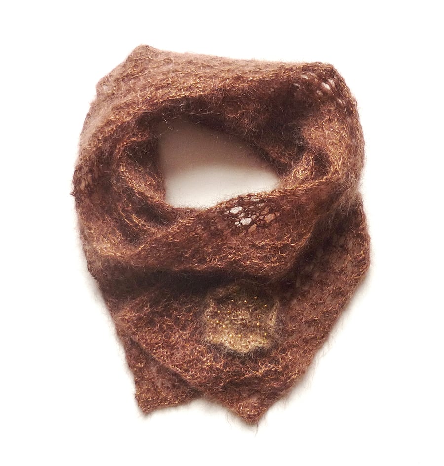 Chocolate brown neck scarf - Mother's Day gift - Wool wedding anniversary