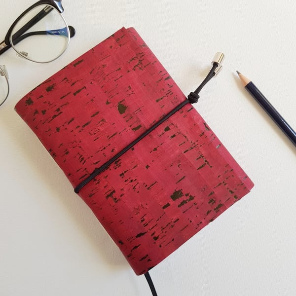 Red Cork Sketchbook or Journal, Vegan and Eco-friendly, A5 and A6