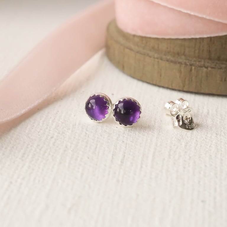 Amethyst and Sterling Silver Stud Earrings